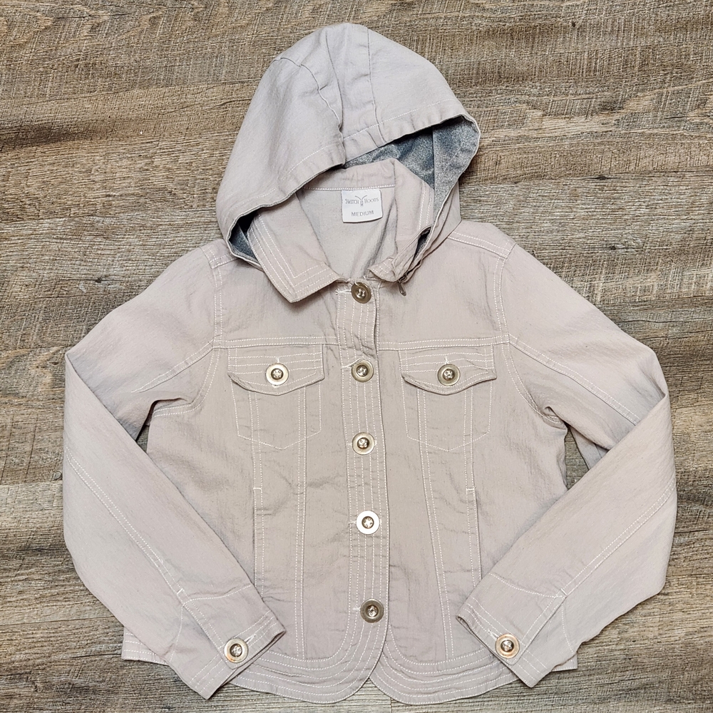 Women's Beige Hooded Jean Jacket